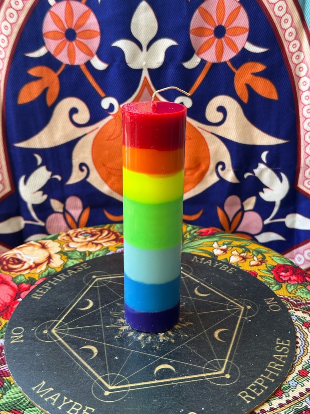 Tall Rainbow Layer Pillar Candle